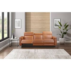 Driezitsbank - Cognac - Grijze Poot - 222 cm Breedte - 100 cm Diepte - 97 cm Hoogte
