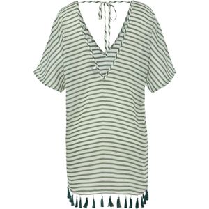 Tunika - Wit/Kaki Gestreept - Met Strepenprint en Kwasten