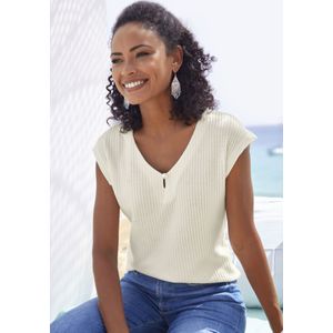 Lascana - Shirt - Crème - Korte Mouwen - Zachte Piquékwaliteit