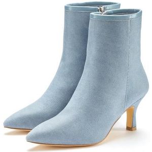 Lascana - High-heel Enkellaars - Denimblauw - Vegan - Ritssluiting