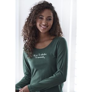 Donkergroen Pyjama - Lange Mouwen - Ronde Hals - 50% Katoen, 50% Viscose