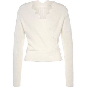 Damespullover - Wit - Met Golfrand - V-hals - Lange Mouwen