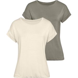 Vivance Kurzarmshirt mit Gummizug im Bund (2er-Pack) aus weichem Viskose-Stretch