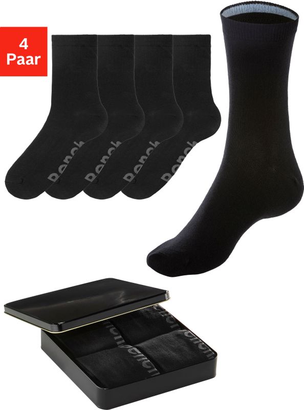 Bench. Basicsocken, (Dose, 4 Paar), mit farbigen Innenbündchen
