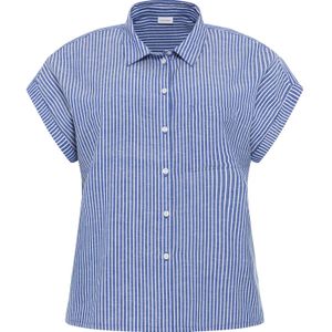 Linnen Blouse - Blauw/Wit Gestreept - Korte Mouwen - Knoopsluiting