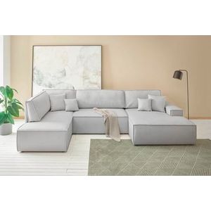 andas Wohnlandschaft »FINNLEY U-Form XXL 329 cm, Schlafsofa, Schlaffunktion m. Bettkasten«, (194/139 cm), Bouclé, Struktur und Cord