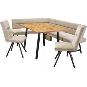 Home affaire Eethoek Sava Hoekbank met nosagvering in de zitting, massief eiken tafel (set, 4-delig)