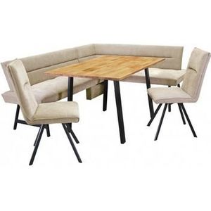 Home affaire Eethoek Sava Hoekbank met nosagvering in de zitting, massief eiken tafel (set, 4-delig)