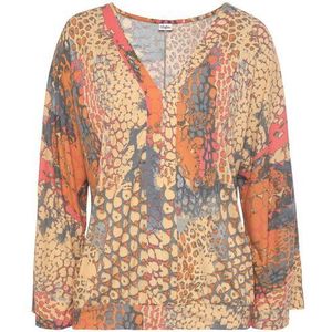 Buffalo Fledermausshirt mit Animaldruck, lockere Bluse mit V-Ausschnitt, Blusenshirt