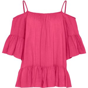 Damesblouse - Pink - Geweven Viscose - Korte Mouwen met Volants