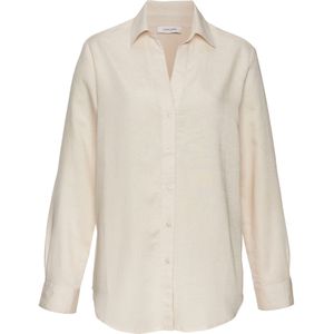 Damesblouse - Naturel - Linnenmix - Overhemdkraag - Knoopsluiting