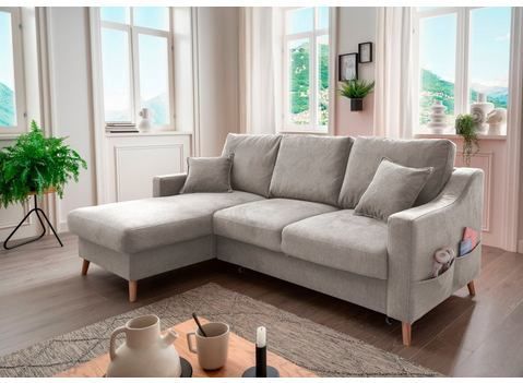INOSIGN Ecksofa "Valentina L-Form", 2 Zierkissen, mit Seitentasche, ausziehbarer Liegefläche, Bettkasten