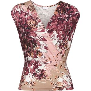 Lascana - Shirttop - Alloverprint - Taupe/Bessenrood - Aansluitend - Heuplang