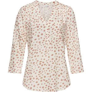 Damesblouse - Crème-Taupe - 3/4-Mouwen - V-Hals - Knoopsluiting
