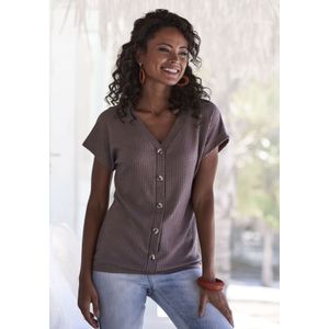 Lascana - Shirt - Taupe - Korte Mouwen - Zachte Piquékwaliteit