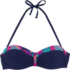 Look - Bandeau Bikini - Navy/Pink Gedessineerd - Gewatteerde Cups - Recycling-Polyamide