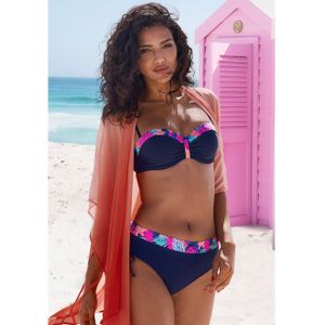 Look - Bandeau Bikini - Navy/Pink Gedessineerd - Gewatteerde Cups - Recycling-Polyamide