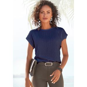 Lascana - T-shirt - Blauw - Korte Mouwen - Kreukvrij met Biesstructuur