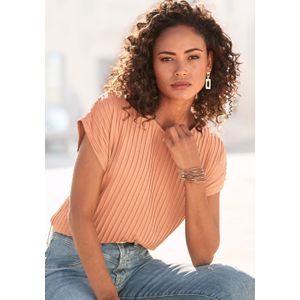 Lascana - T-shirt - Peach - Korte Mouwen - Kreukvrij met Biesstructuur