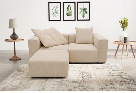 RAUM.ID Ecksofa "Gerrid L-Form", Cord, Modulsofa, bestehend aus 2 Eckelementen + 1 Hocker