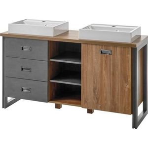 Onderkast - Eiken Honingkleur Decor - Leisteen-Imitatie Poten - Oud-Zilverkleur Grepen