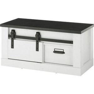 Eettafelbank - Grenen Wit - Zwart Grepen - 93x43x46 cm