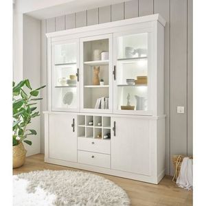 Vitrinekast - Grenen Wit - Oud-Zilverkleur - Diameter 184 cm - Hoogte 207 cm