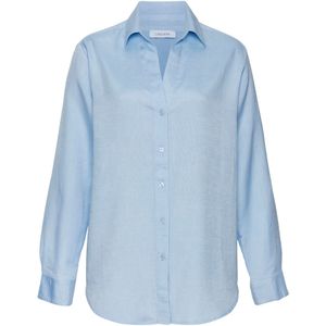 Damesblouse - Blauw - Linnenmix - Knoopsluiting - Overhemdkraag