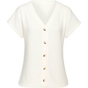 Lascana - Shirt - Crème - Korte Mouwen - V-hals - Zachte Piquékwaliteit