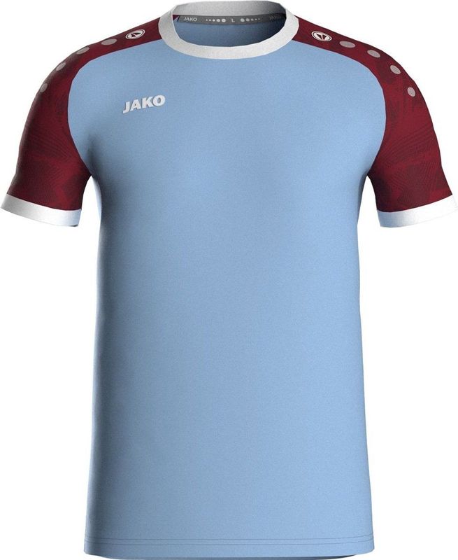 Jako - Iconic Shirt - Korte Mouw - Zachtblauw/Wijnrood - 100% Gerecycled Polyester