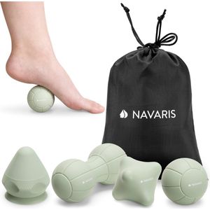Navaris 4-delige zelf massage set - 1 lacrosse bal, 1 pinda bal, 1 triggerpoint bal en een massage punt met zuignap - Met zwarte opbergtas - Groen