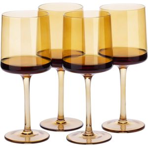 Navaris set van vier wijnglazen - Wijnglazen met hoge voet - Voor wijn, cocktails, of desserts - Amber