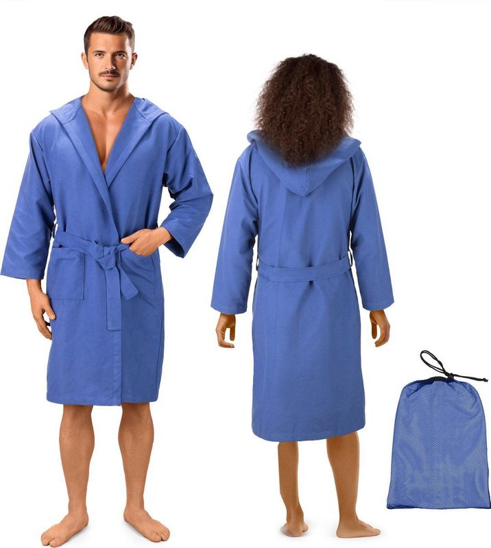 JEMIDI - Unisex - Badjas - Blauw - Microvezel, Sneldrogend, Met Capuchon