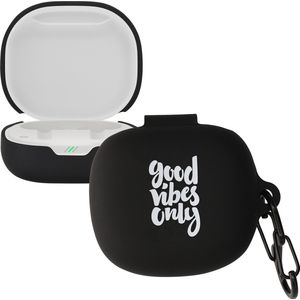 kwmobile Hoes geschikt voor JBL Wave 300 TWS - Siliconen cover voor oordopjes in wit / zwart - Good Vibes Only design