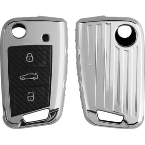 kwmobile Sleutelhoesje geschikt voor VW Golf 7 MK7 3-knops autosleutel - Autosleutel hoesje - Sleutelhoes - hoogglans zilver