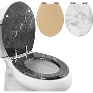 Navaris wc bril softclose - Sluit zacht en stil - Makkelijke installatie - Wcbril toilet - Makkelijk schoon te maken toiletbril - Zwart marmerlook