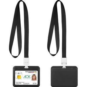 kwmobile 2x houder voor ID - Set van 2 badegehouder met keycord - Inclusief lanyard - In zwart