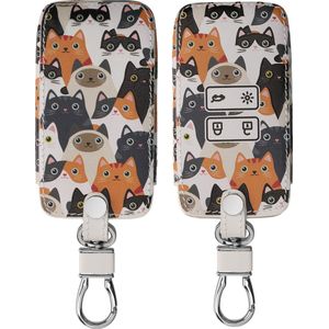 kwmobile autosleutel hoesje geschikt voor Renault 4-knops Smartkey autosleutel (alleen Keyless Go) - Autosleutel behuizing - Case in oranje / zwart / wit - Katten design