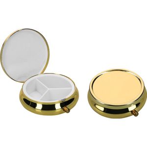 kwmobile 2x pillendoos 3 vakjes - 5,2 x 1,7 cm - Pillendoosje klein van roestvrij staal - In goud