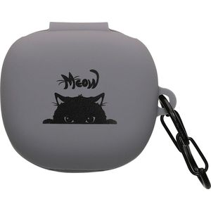 kwmobile Hoes geschikt voor JBL Live Pro 2 TWS - Siliconen cover voor oordopjes in grijs / zwart - Kat Meow design