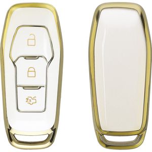 kwmobile autosleutel hoesje geschikt voor Ford 3-knops MyKey autosleutel (Key Free) - autosleutel behuizing in wit / goud
