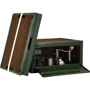 Navaris 2x opvouwbare camping opbergkist - Opbergbox met wieltjes - 35 L opbergdoos met deksel - Stapelbare organizer krat - Tweezijdig openen - Groen