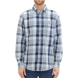 Tom Tailor - Geruit Heren Overhemd - Blauw - 100% Katoen