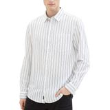 Tom Tailor - Lange Mouw Overhemd - Wit - Heren - 100% Katoen