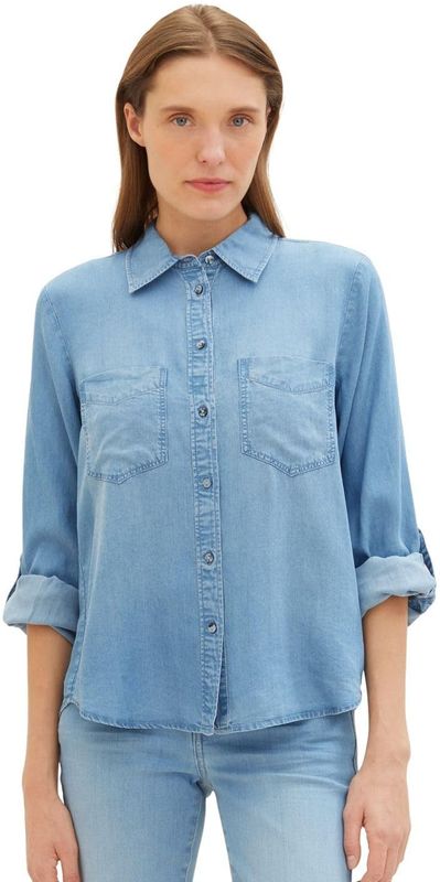TOM TAILOR Jeansbluse, mit Lyocell und Kentkragen