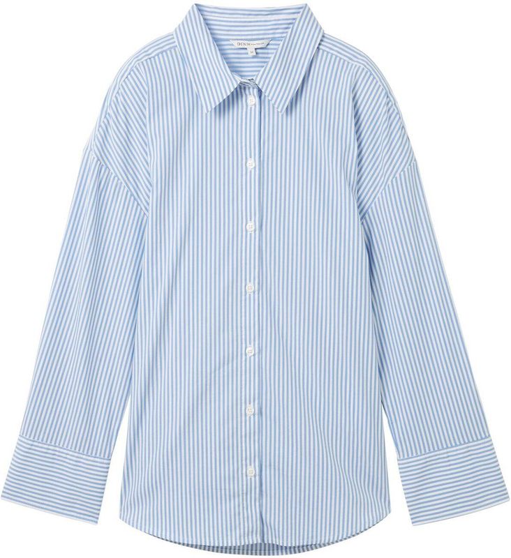 TOM TAILOR DENIM - Blouse - Lichtblauw/Wit - Klassieke Blouse - Lange Mouw