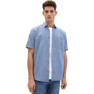 Tom Tailor Heren Overhemd COTTON LINEN regular fit Blauw S Volwassenen
