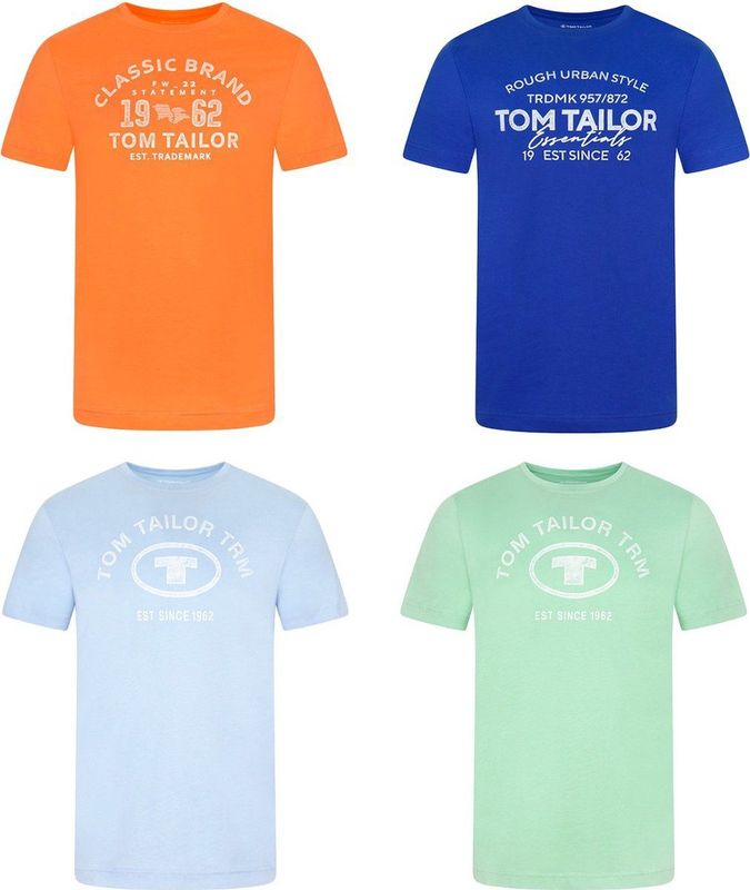 Tom Tailor Heren T-Shirt Tom Tailor 4 Pack regular fit Veelkleurig XXL Ronde Hals Volwassenen Opdruk Print Shirts
