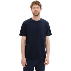 TOM TAILOR - Shirt - Navy - Ronde Hals - Kwartmouw - Effen