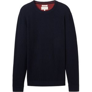 Tom Tailor - STRUCTURED CREWNECK - Heren Trui - Blauw - Regular Fit